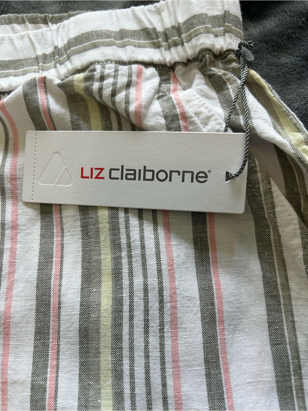 Liz Claiborne Olive, Pink and White Striped Capris - Picture 2 of 7
